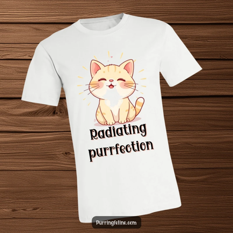 Funny T-Shirt: A purring cat radiating gentle warmth through its hum, symbolizing comfort and loving energy.