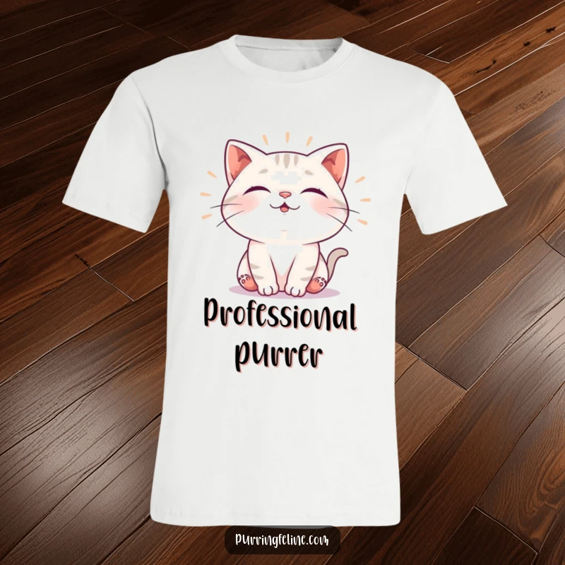 Funny t-shirt showcasing a cat emitting soft, rhythmic vibrations of contentment, a symbol of pure happiness and relaxation, a great gift.