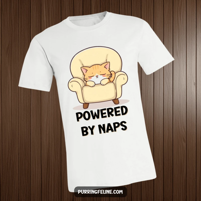 Funny t-shirt featuring a sleepy cat comfortably dozing in a cozy armchair, embodying peaceful slumber and lazy days.