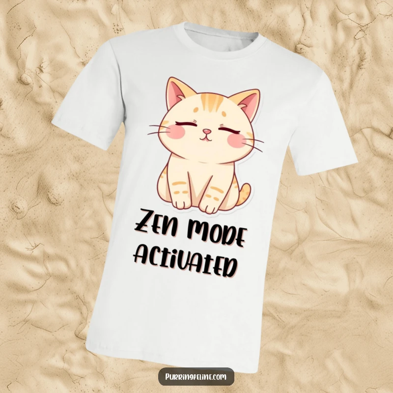 Funny cat t-shirt, cat with eyes closed, emitting calm lines, joyful and humorous design, ideal funny gift.