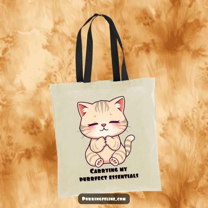Funny Tote Bag: A relaxed cat kneading its paws with a peaceful expression, perfect for carrying daily essentials with joy.