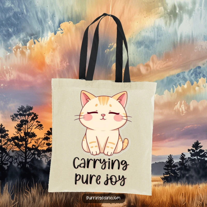 Funny cat tote bag, cat with closed eyes emitting calm, humorous and serene accessory, great funny gift.