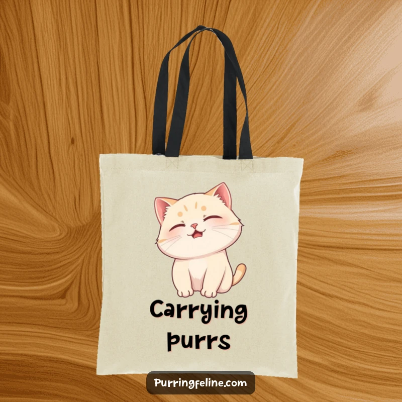 Funny cat tote bag featuring a purring cat enjoying a head scratch, symbolizing pure contentment and affection.