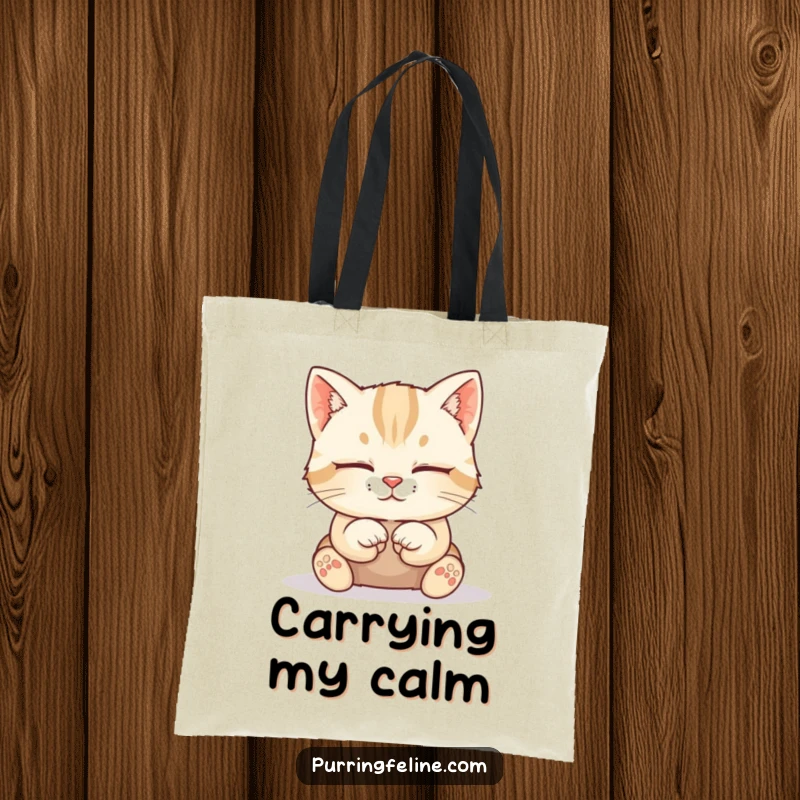 Funny Cat Tote Bag: A composed cat cub sits with paws tucked neatly, a serene and charming bag for carrying essentials.