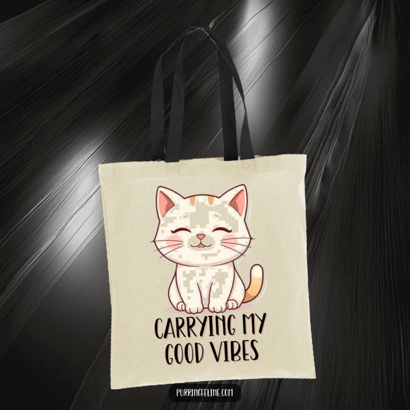 Funny Tote Bag: A cat’s gentle purr visualized as a ripple effect, showcasing calm and peaceful energy.