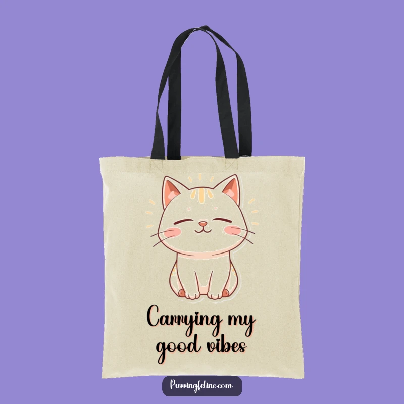 Funny Cat Vibes Tote Bag: Cute & Content, Practical Funny Gift for Cat Moms