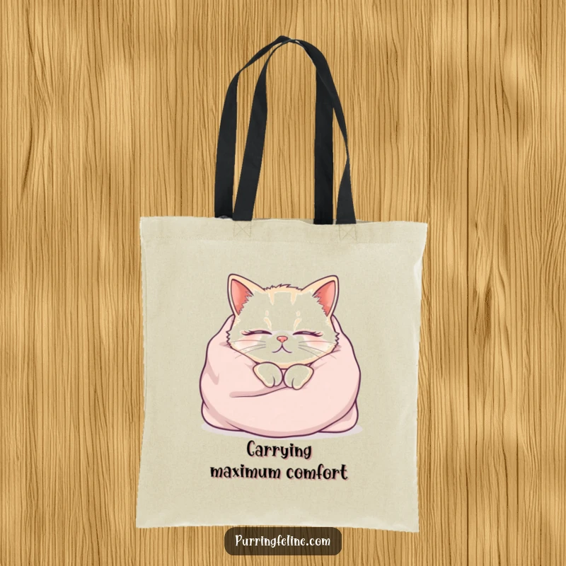 Funny cat tote bag, cozy cat in a blanket, purring sound, humorous and cozy accessory, great funny gift.