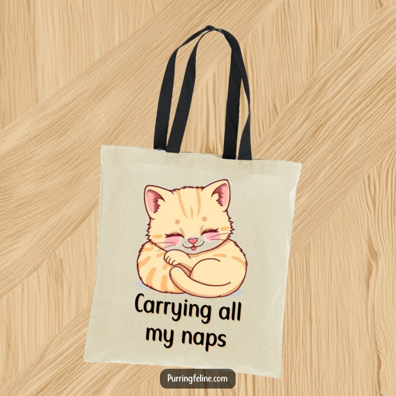 Funny Purring Cat Cub Tote Bag - a content kitten mid-purr, showing off a durable bag for all your daily needs.