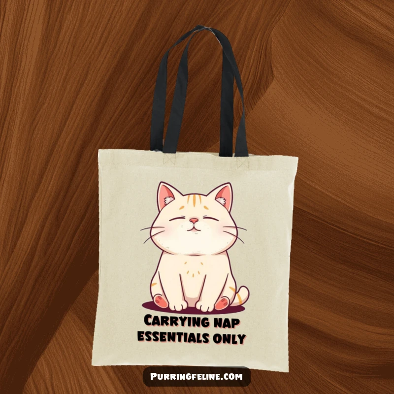 Funny tote bag illustration of a relaxed cat showing its purr vibration, perfect for carrying essentials with feline charm.