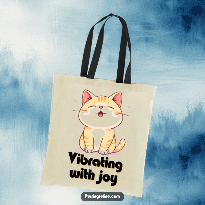 Funny Tote Bag: A cat expressing deep satisfaction through subtle vibrations, symbolizing inner peace and happiness.