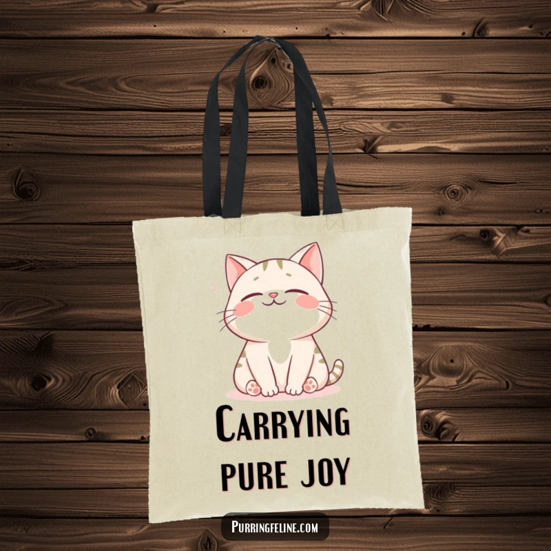 Funny cat tote bag featuring a happy cat releasing a gentle sigh, symbolizing comfort and pure joy.