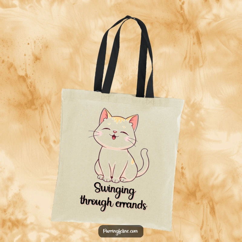 Funny Purring Cat Tote Bag: A practical tote featuring a purring cat whose tail is gently swaying in contentment.